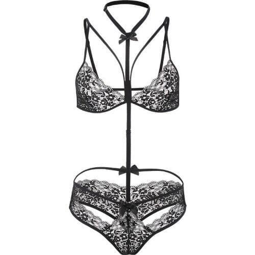 EYES QUEEN Sexy bra and panties set gather embroidery lace mesh lingerie Sexy transparent Perspective Bikini Three-point Exotic
