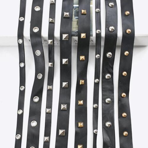 Meetee 5Meters 1/2cm Fashion Punk Rivets Leather Rope Bags Strap PU Ribbon DIY Collar Garment Decoration Leather Cods Accessory