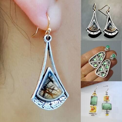 Trendy A Pair/set Boho Drop Earrings Cubic Zircon Women Fashion Jewelry Silver Plated