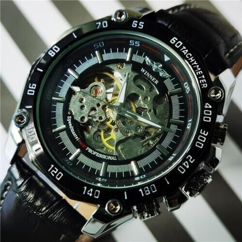 WINNER 2020 Top Brand Luxury Steampunk Automatic Mechanical Watch For Men Skeleton Fashion Clock Casual Leather Strap Wristwatch