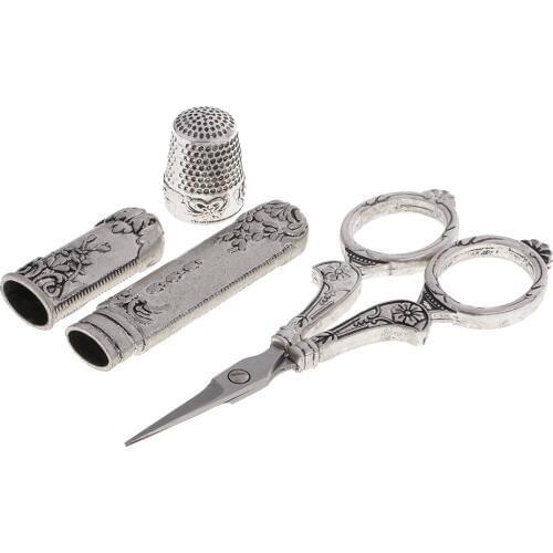 3Pcs Antique Scissors Thimble Needlecase Sewing Tools Set for Tailor Dressmakers for embroidery, needlework, crewel cross stitch