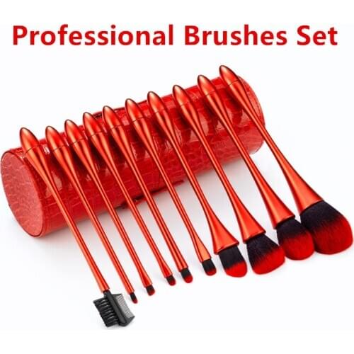 Professional Brushes Set 10pcs Lovely Red Eye Brushes Eyeliner Eyebrow Eyeshadow Make Up Brushes Set Cosmetic Beauty Tools