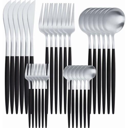 Stainless Steel Tableware Set Western Cutlery Set 30 Piece Kitchen Set Dinnerware Black Silver Spoons Forks Knifes Flatware