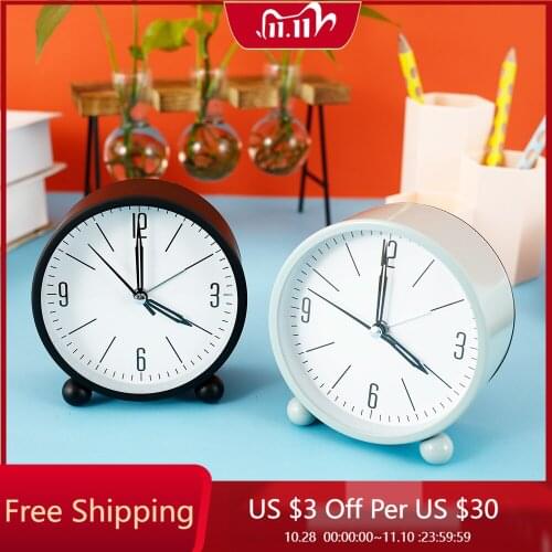 1 Pcs Alarm Clock Silent Pointer Desktop Round Digital Clock with Night light Metal Luminous Bedroom Bedside Small Clock Decor