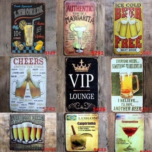 New BEER VIP Retro Metal Tin Signs Cocktail Plaque For Pub Bar Club Cave Wall Art Decor Vintage Posters Iron Painting