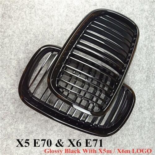 One Pair 2007-2013 X5 E70 / X6 E71 Glossy Black Double Slat Front Kidney Grill Bumper Grille For BMW X5 X6 2007-2013 Mesh Grills