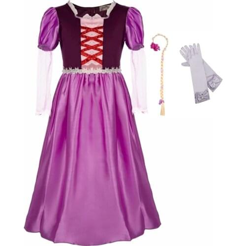 FINDPITAYA Girls Princess Long Hair Dress Clothes Child Long Sleeve Tangled Sofia Cosplay Costume Little Girl Summer Party Dress
