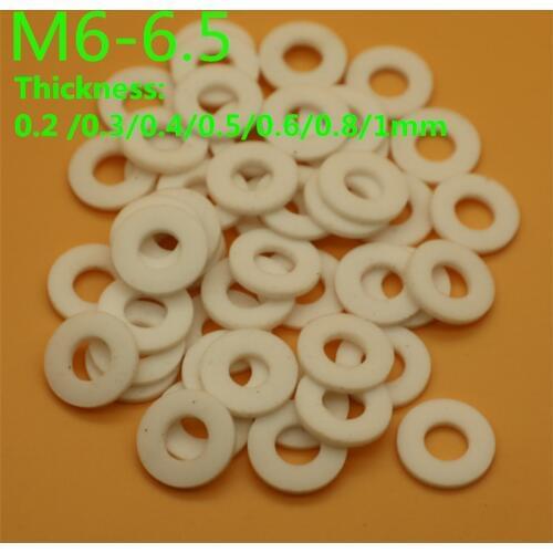 100pcs M6 M7 PTFE washer gasket Poly tetra fluoroethylene washer high temperature 0.2/0.3/0.4/0.5/0.6/0.8/1mm thickness