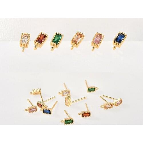 New style 20pcs/lot color rectangle shape zircon decoration fashion women stud earrings diy jewelry earring accessory