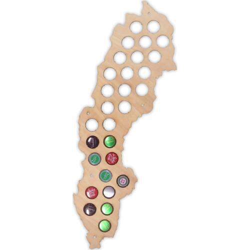 Sweden Wooden Map Bottle Beer Cap Map Wall Decor Collect For Bar Club Cap Collectors Laser Engraved Hanging Wall Art Decoration