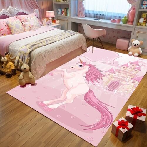 Nordic Pink Unicorn 3D Carpet Cartoon Animal Kids Bedroom Play Mats Flannel Memory Foam Home Carpets for Living Room Area Rugs