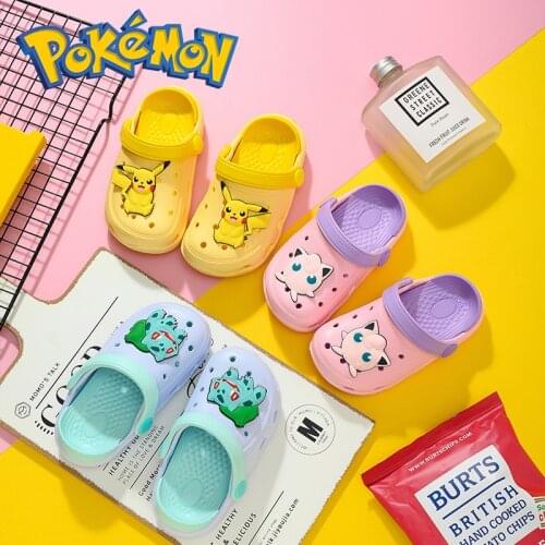 Anime Figure Pokemon Baby Kids Shoes Pokemon Pikachu Cartoon Print Slippers for Summer Children Boy Girls Home Slippers Shoes