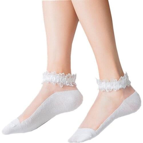 YRRETY Fashion Women Girls Lace Ruffle Frilly Ankle Socks Harajuku Lovely Cute Vintage Retro Floral White Princess Wedding Dance
