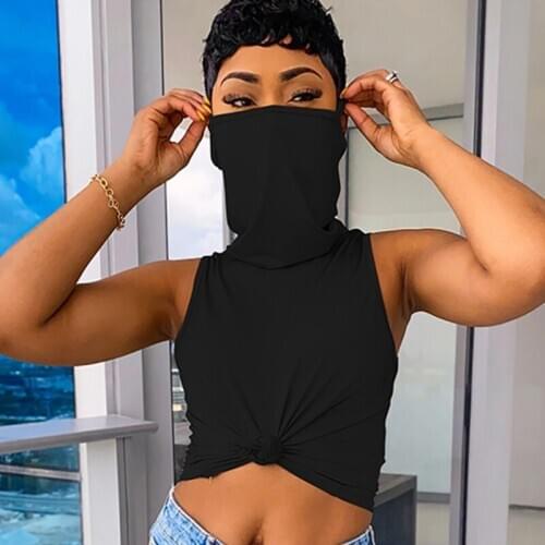 Sexy Stacked Turtle Neck Slim Top Women Summer Clother 2020 New Cute Outfits Trendy Fashion Sleeveless Mask T Shirt