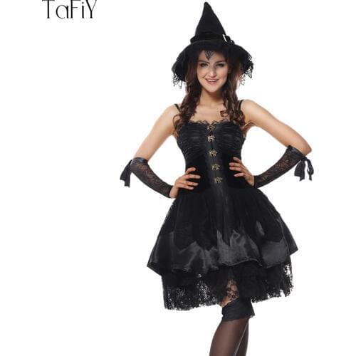 TaFiY Sexy Adult Witch Costume Halloween Witch Dresses For Women Christmas Carnival Clothing Fairy Costume Cosplay Party Dress