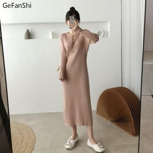 2012 New Fashion Autumn Winter Women Dresses Casual Long Sleeves O-Neck Knitting Dress Elegant Loose Office Lady Mid-Calf Dress