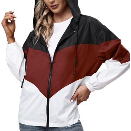Rainproof Raincoat Waterproof Color Block Long Sleeve Coat Hiking Windproof Color Block Drawstring Zipper Hooded Coat
