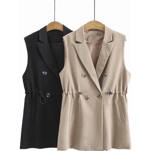4XL Large Size Womens vest Sleeveless Jacket Coat Ladies Outerwear Drawstring Elastic Waist Slim Suit Collar Waistcoat Mujer