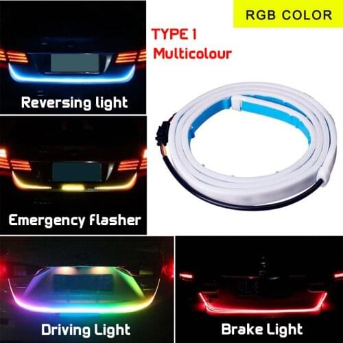 1.2m Car Rear Trunk LED Tail Light Strip Dynamic Streamer RBG/Blue Color Brake Signal Light DRL
