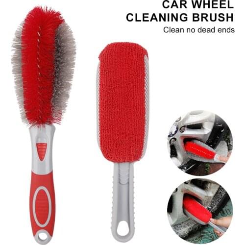 2Pcs Car Wash Wheel Brush Set Non-slip Handle Sponge Tire Rim Brush Auto Exterior Cleaning Tool Car Detailing Wash Accessories