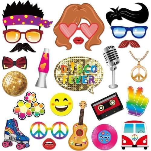 25pcs DIY Disco Fever Photobooth Props Happy Birthday Party Decorations Baby Shower Disco Mr Mrs Party Favors