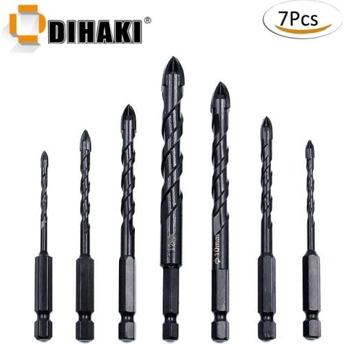 7PCS/set Glass Drill Bits Cross Hex Tile Ceramic Concrete Hole Opener Alloy Triangle 1/4" Hex Drill Bits Set 3/4/5/6/8/10/12 mm