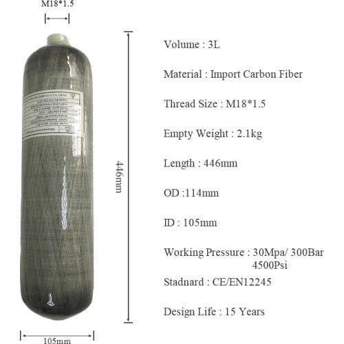 AC103 Acecare 3L CE PCP Carbon Fiber Cylinder For Hunting Paintball Tank 4500Psi Airsoft Air Rifle Airforce Condor Airgun Co2