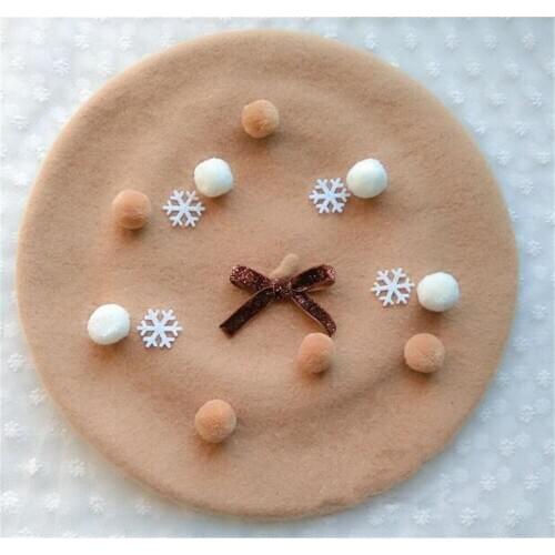 Sweet Handmade Lolita Girls Bowknots Drawers Beret Woolen Hat Snowflake Painter Beret Cap B1439