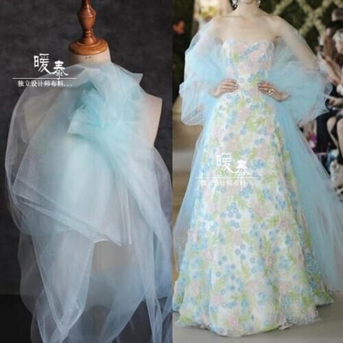 Lustre Mesh Tulle Fabric Light blue DIY Patchwork Bridal Veil Party Decor Fluffy Skirt Gown Wedding Dress Designer Fabric