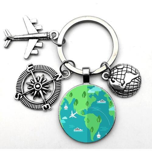 Travel Around The World Globe Keychain Earth Compass Aircraft Pendant Keychain Travel Photo Interesting Keychain Best Gift