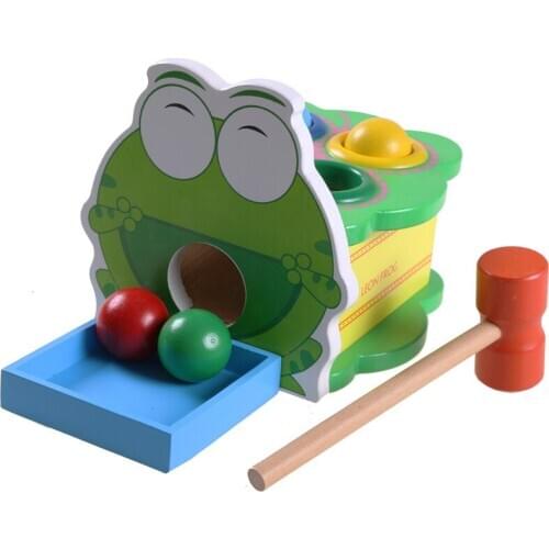 Wooden Toys Montessori Cartoon Frog Hand Knocking Ball Table Hammer Box Early Educational Toys For Children Kids Baby Present