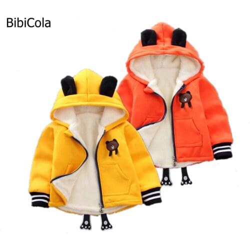 Bibicola children Girls Winter Coat Plus Velvet Coat Clothes For Girls Hooded Jacket Outerwear For little girls outwear