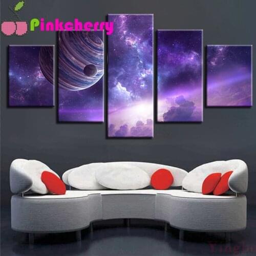 DIY 5D Mosaic Diamond embroidery 5 Pcs Universe Planet Purple Abstract Scenery diamond painting Cross Stitch Multi-picture k1047