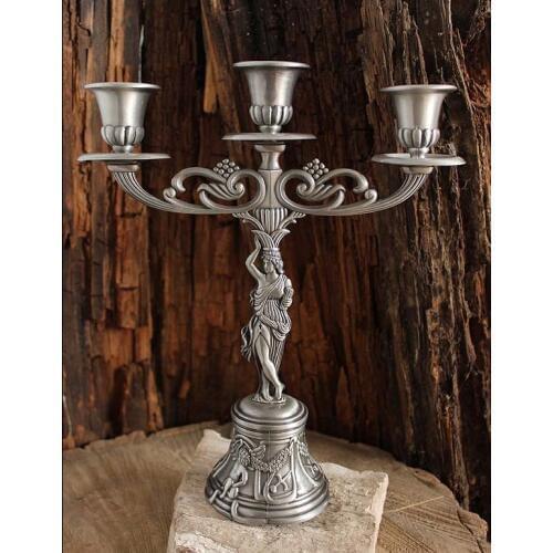 Home decor Classical Tin Candlestick Tinware European three Ancient goddess Tin candle holders candle candelabra Free shipping