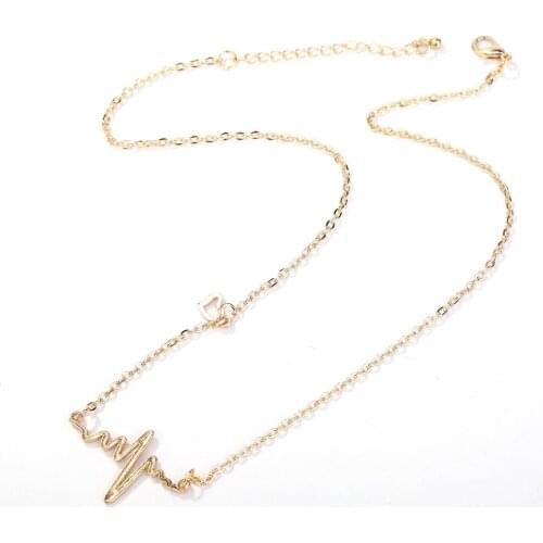 Ecg Pendant Necklace For Women Stainless Steel Simple Wave Sweet Heart Heartbeat Love Accessories Gold Color Gifts Chain Jewelry