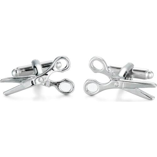 HYX Jewellery Silvery scissors style brand cufflinks male French shirt cuff links Fashion for mens cuff links Christmas Gift