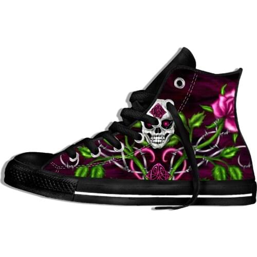 Vintage womens canvas shoes skull head print ankle shoes casual outdoor sport sneakers punk rock shoes ladies mujer zapatillas