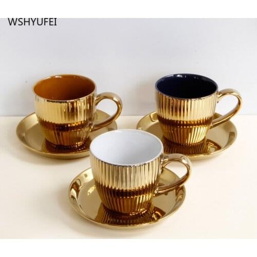 WSHYUFEI Ceramic Gold-plated Coffee Cup and Saucer Milk Afternoon Tea Cup Holiday Birthday Gifts Family Restaurant Supplies
