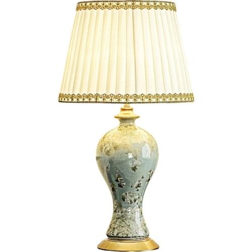 Chinese Classical Ceramics Body Fabric Lampshade Desk Lamps for Study Bedroom Bedside Lamp Living Room Table Design Lighting LED