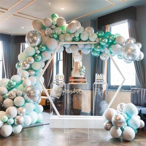 Balloon Garland Kit Green Silver Blue Chrome Metallic Macaron Balloon Arch for Wedding Baby Shower Birthday Party Bridal Shower
