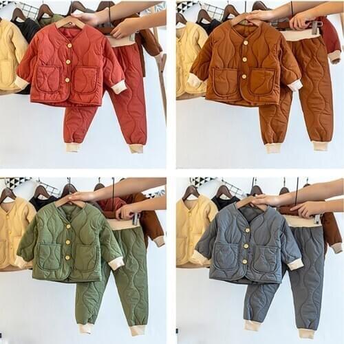 Boys Girls Clothes Sets 2 Pcs Casual Autumn Winter Top+Pants Suits Children Cotton Coat Clothes Unisex Kids Costume