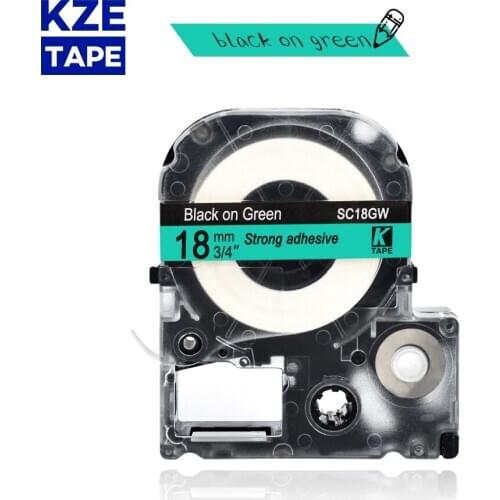 Epson label tape 18mm black on green SC18GW LC5GBW typewriter ribbon for KingJim label maker LW-300 LW400Epson label printer