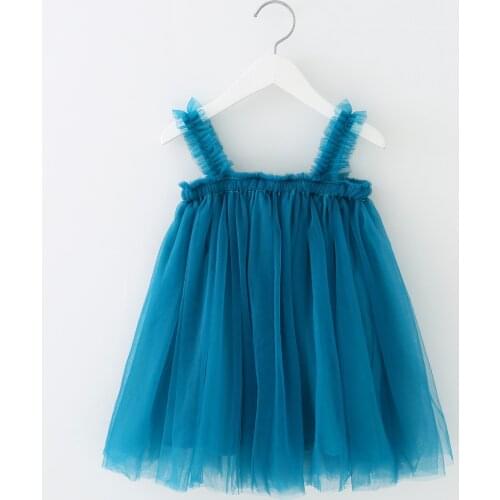 2021 Summer Children Casual Clothes Baby Kids Birthday Party Princess Mesh Dress Solid Color Sling Tulle Dress For 0-6 Y Girls