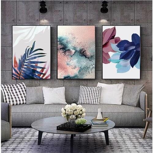 Leaf Wall Art Abstract Watercolor Pictures Canvas Painting Blush Pink Decor Tropical Posters and Prints Paintings on The Wall