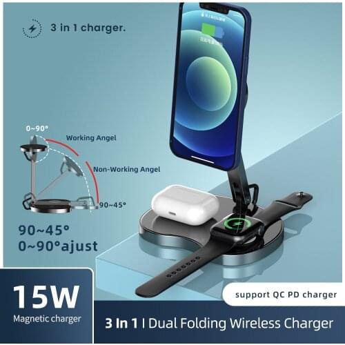 15W 3 in 1 Magnetic Wireless Charger Fast Charging for iPhone 12 12 Pro Max Dock Station Chargers for Apple Watch AirPods Pro
