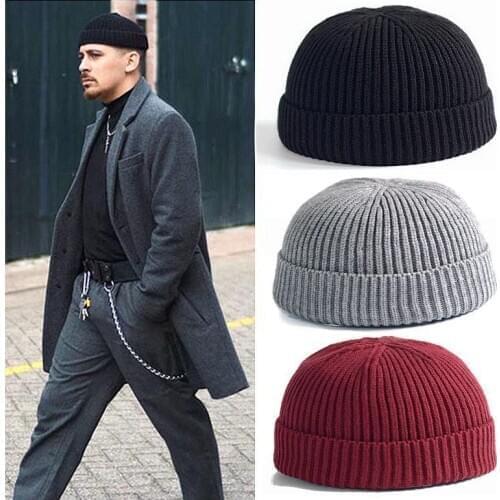 2020 fashion neutral winter cap mens knitted hat short melon skin hat autumn winter pure color warm casual hat Wool hat