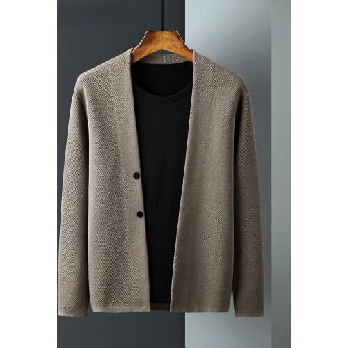 2021 Spring Autumn Mens Fashion Casual Wear Knitted Sweater Loose V-neck Single-breasted Solid Color Knitted Cardigan Coat E133