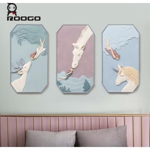 Roogo Dreaming Girl Wall Hanging Modern Home Living Room Decor 3D Art Wall Decoration Accessories For Children Bed Room