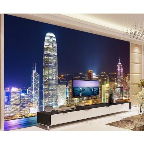 3d wallpaper Bright lights Hong Kong night view living room background wall photo 3d wallpaper customized wallpaper for walls