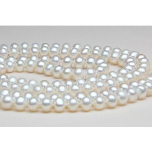 7-8MM white full freshwater Pearl necklace 100inch